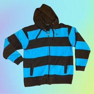 Southpole Hooded Jacket Unisex XL Blue/Black striped Full Zip Up.